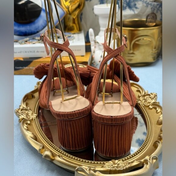 🆕 LOEFFLER RANDALL 🧿 NWOT Dahlia Terracotta Pleated Bow Mid Heel, Sz 7 - Picture 10 of 15